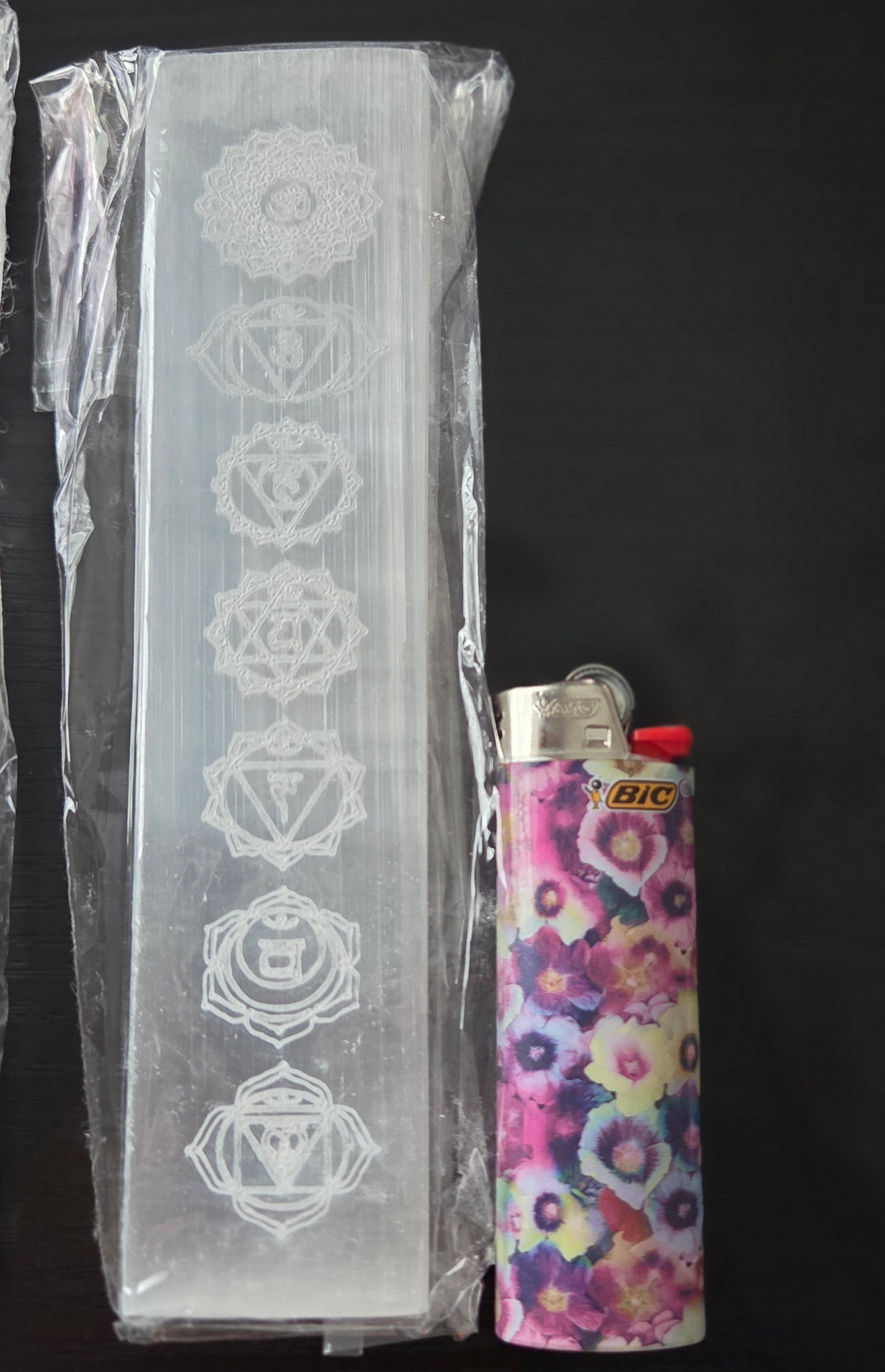 Selenite Charging Bar with Chakra Symbols approx. 15-16cm