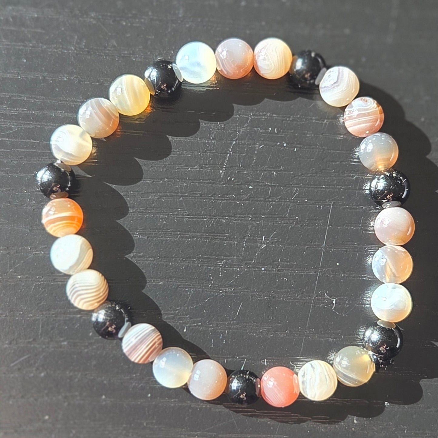 Botswana Agate and Obsidian bracelet