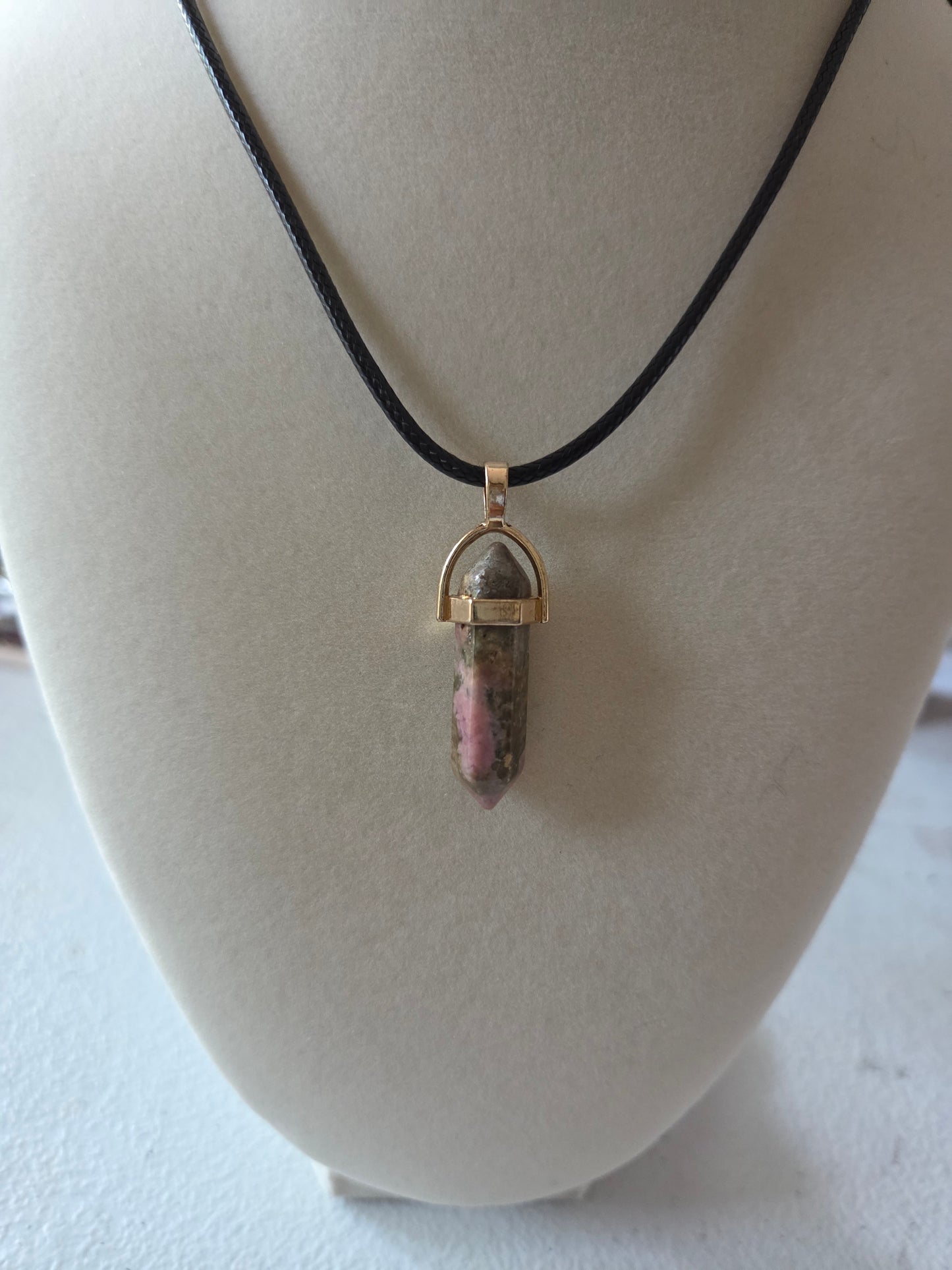 Rhodonite pendant with cord