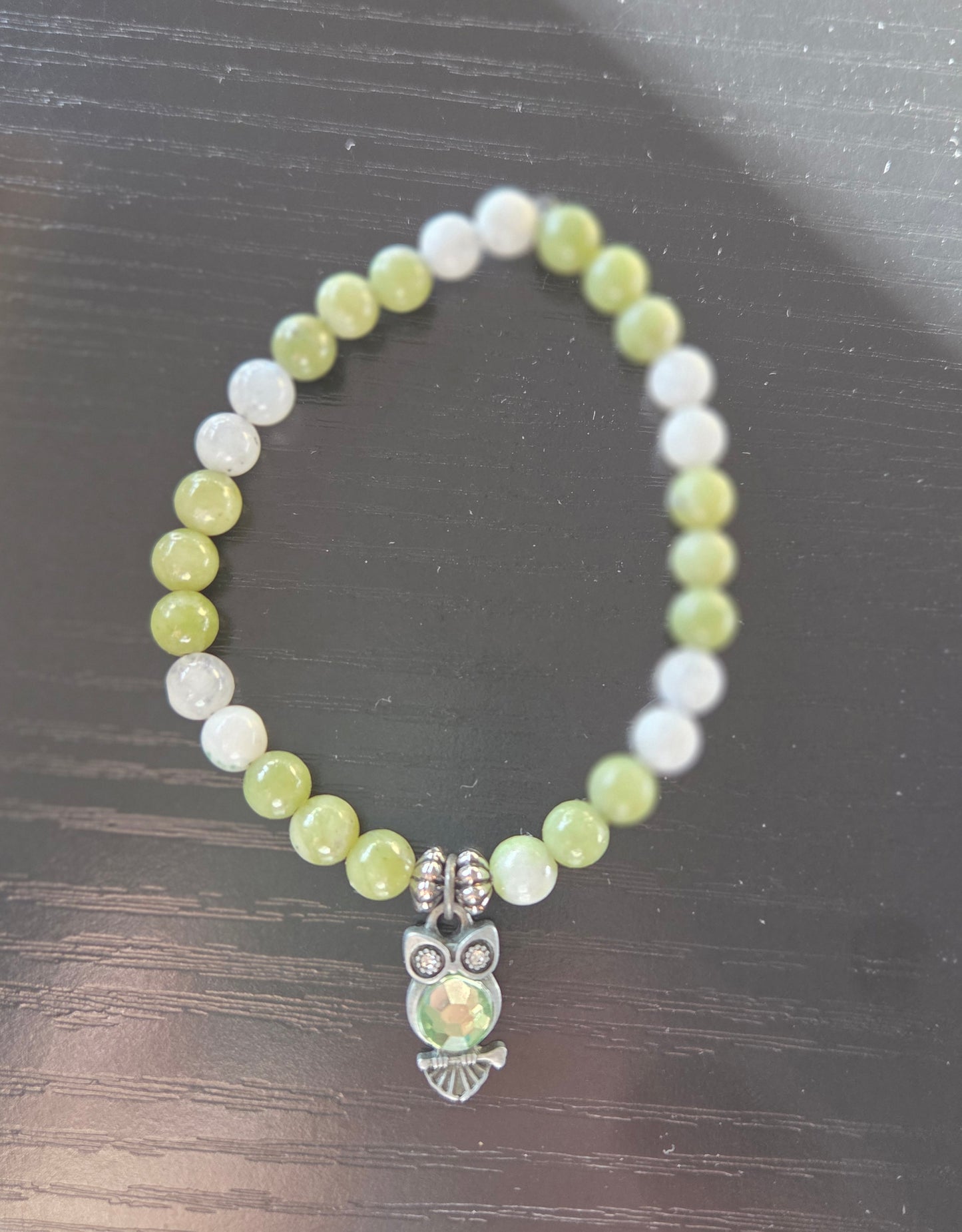 Peridot and Moonstone with Owl charm