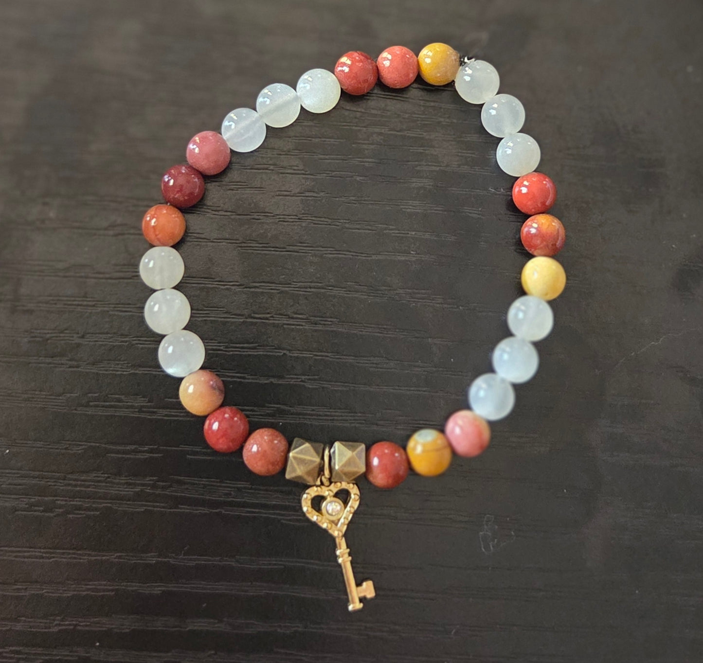 Mookaite Jasper and Moonstone with Key charm