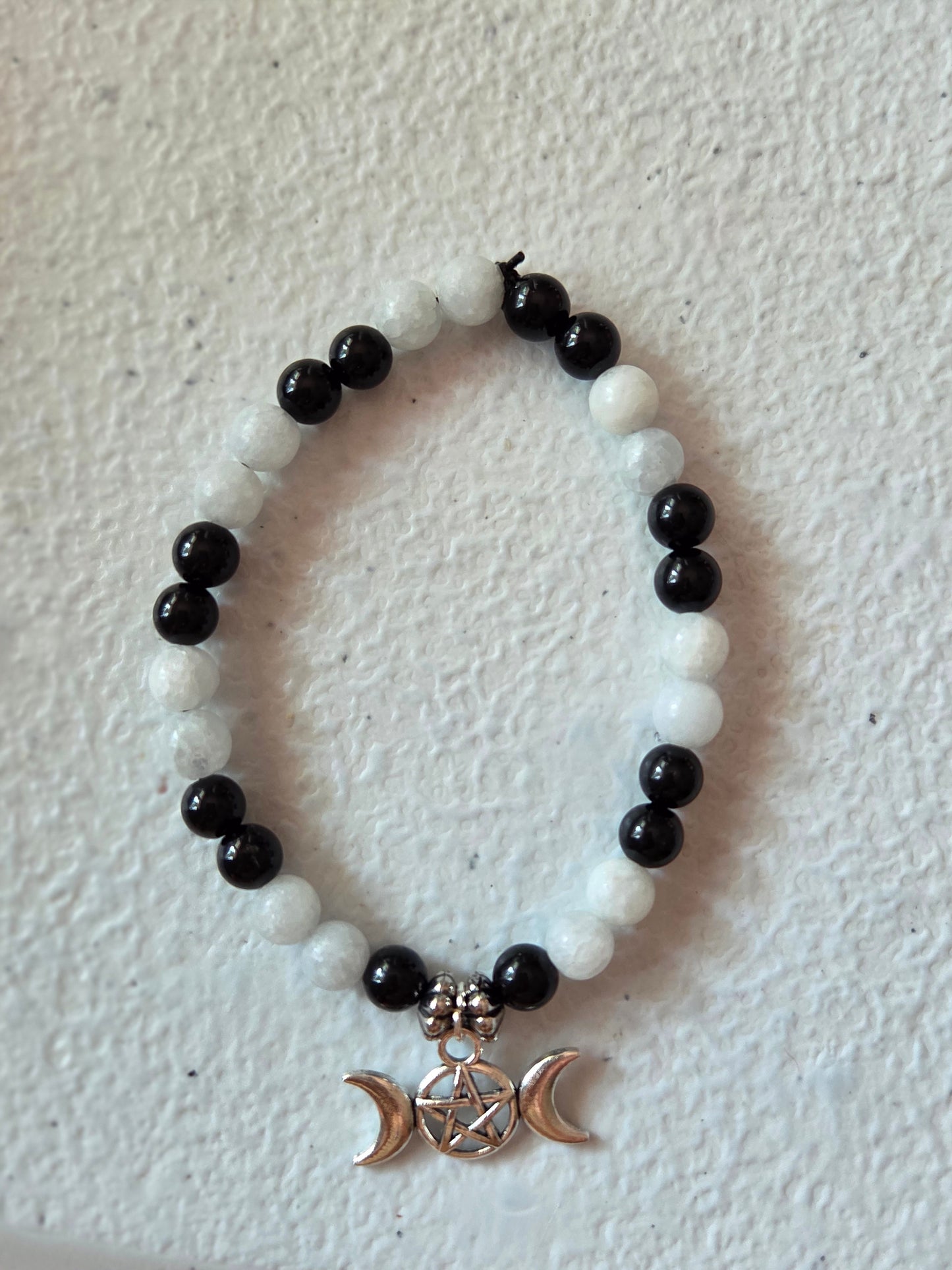 Celestite and Onyx with triple moon pentagram charm
