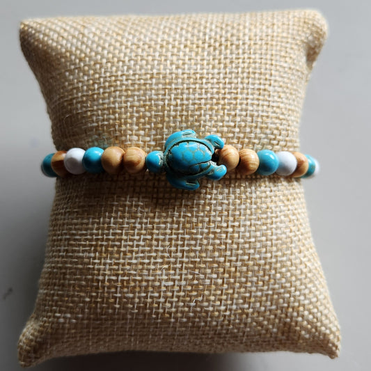 Turquoise and Howlite with Sea turtle charm and wood bead accents