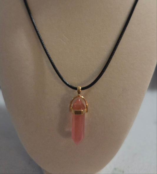 Cherry quartz pendant with cord