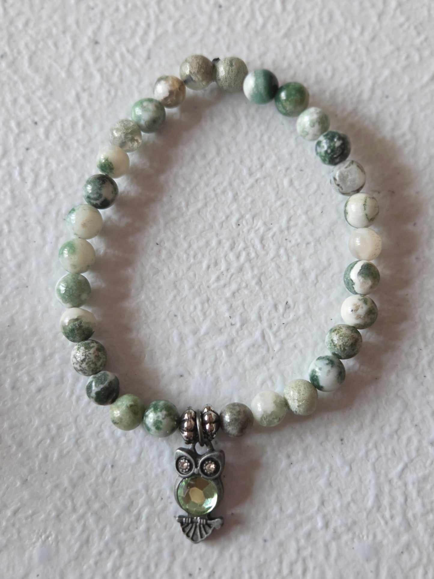 Green Tree Agate with owl charm