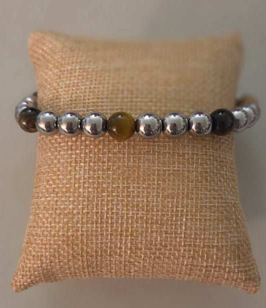 Hematite and Tigers Eye bracelet 8mm beads