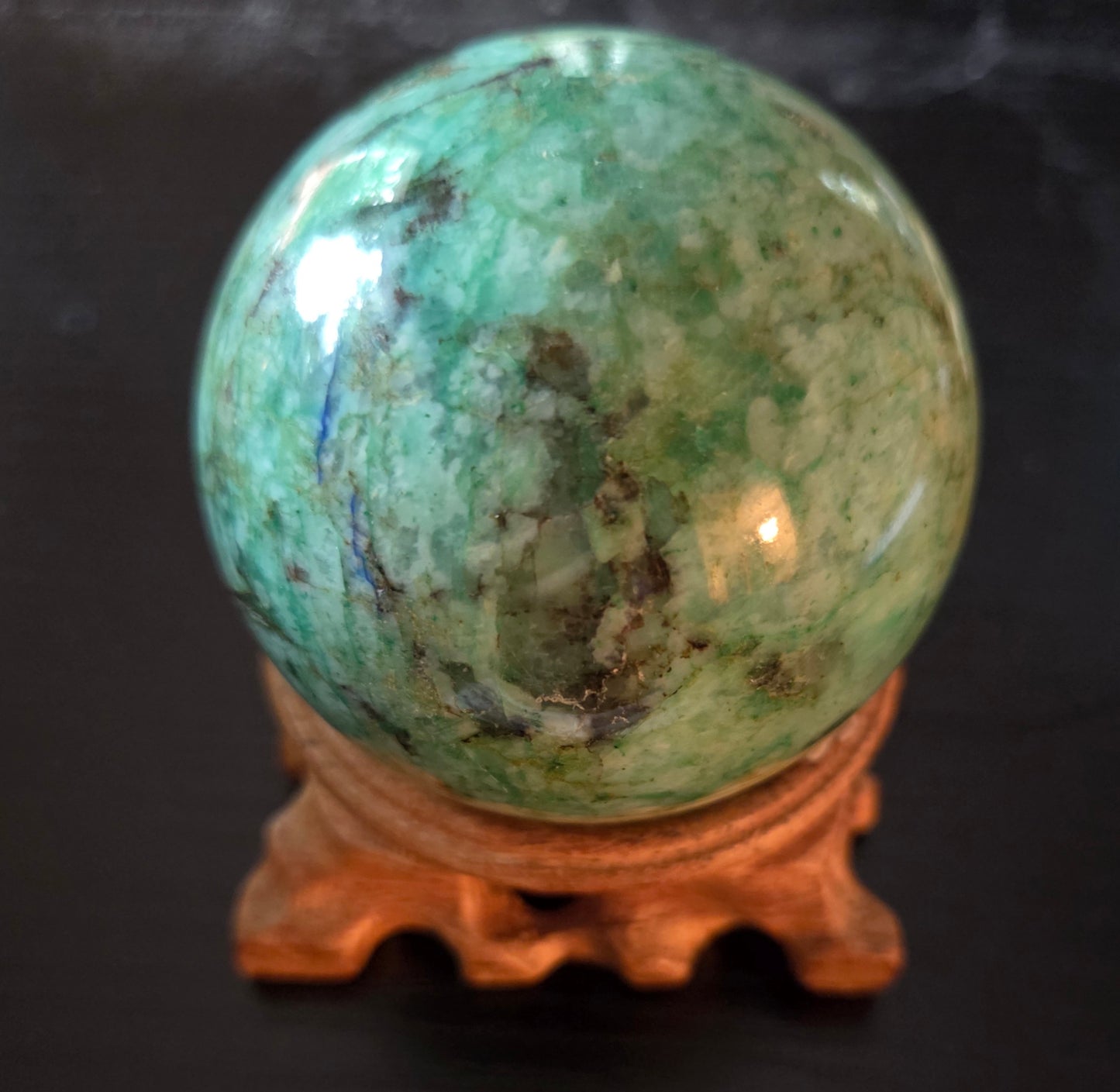 Large Amazonite sphere with Rosewood stand