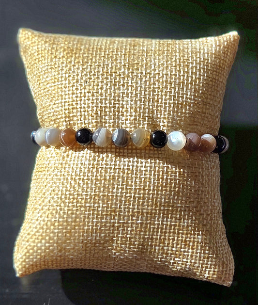 Botswana Agate and Obsidian bracelet