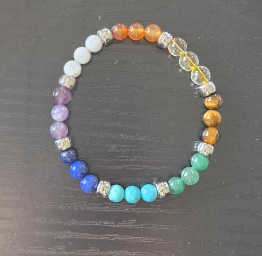 Chakra Bracelet with Moonstone and silver beads