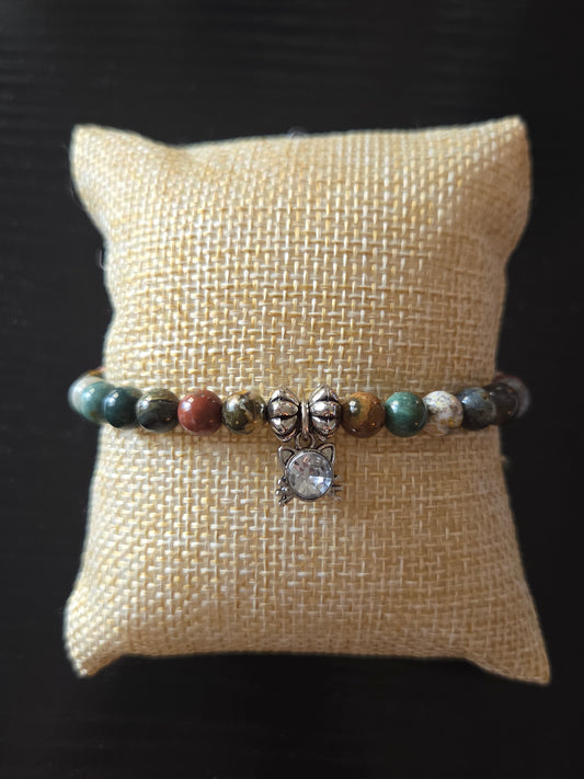Ocean Jasper with Kitty face charm