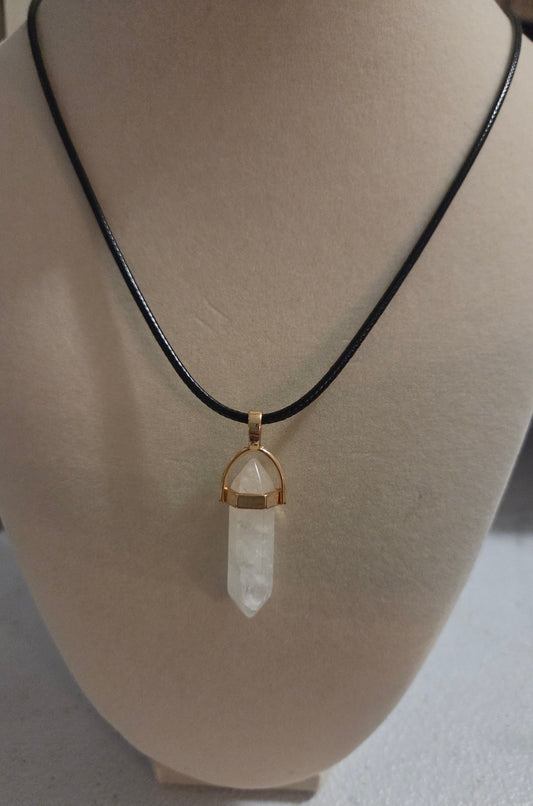 Clear quartz pendant with cord