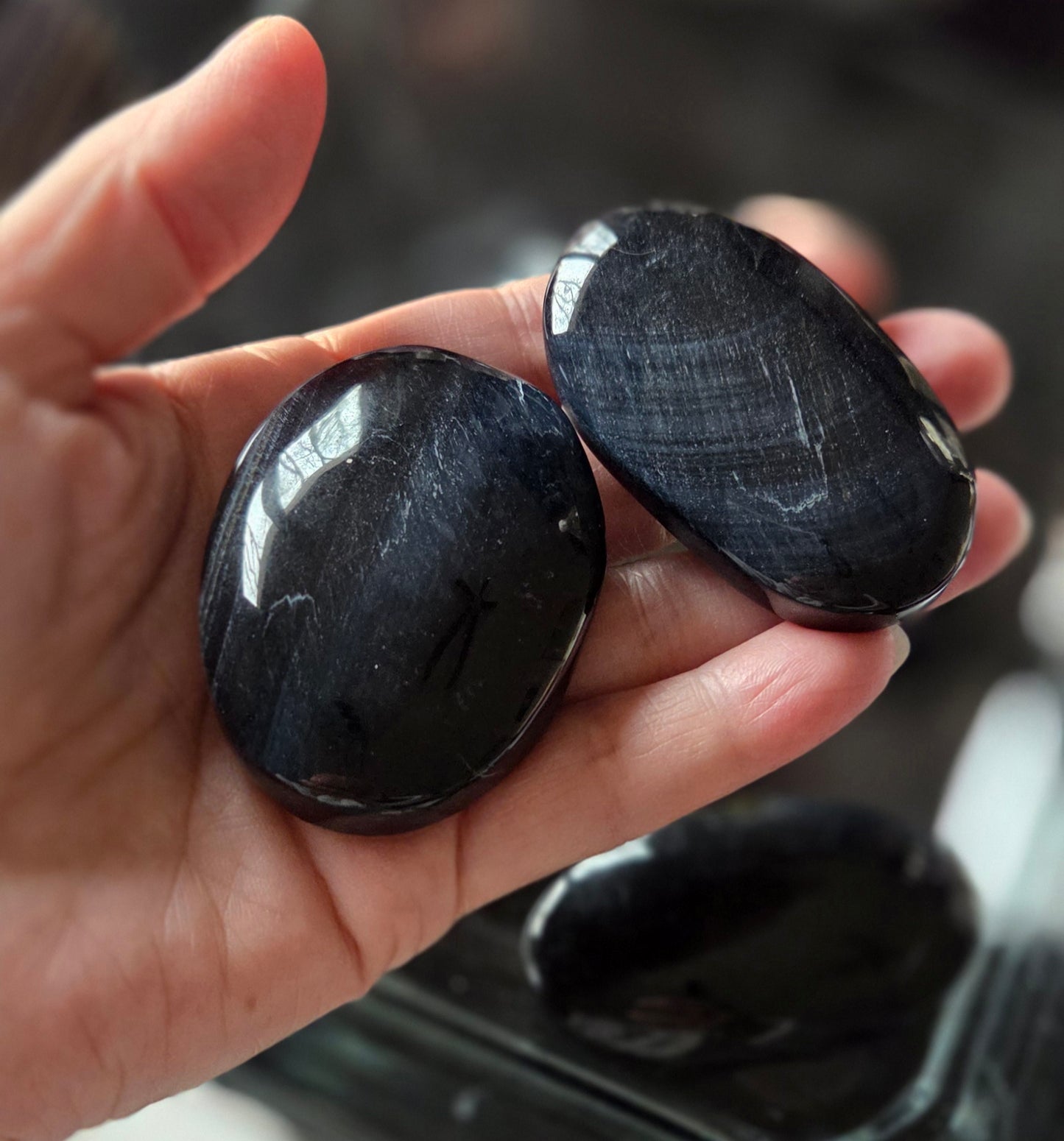 Blue Tigers Eye palm stones