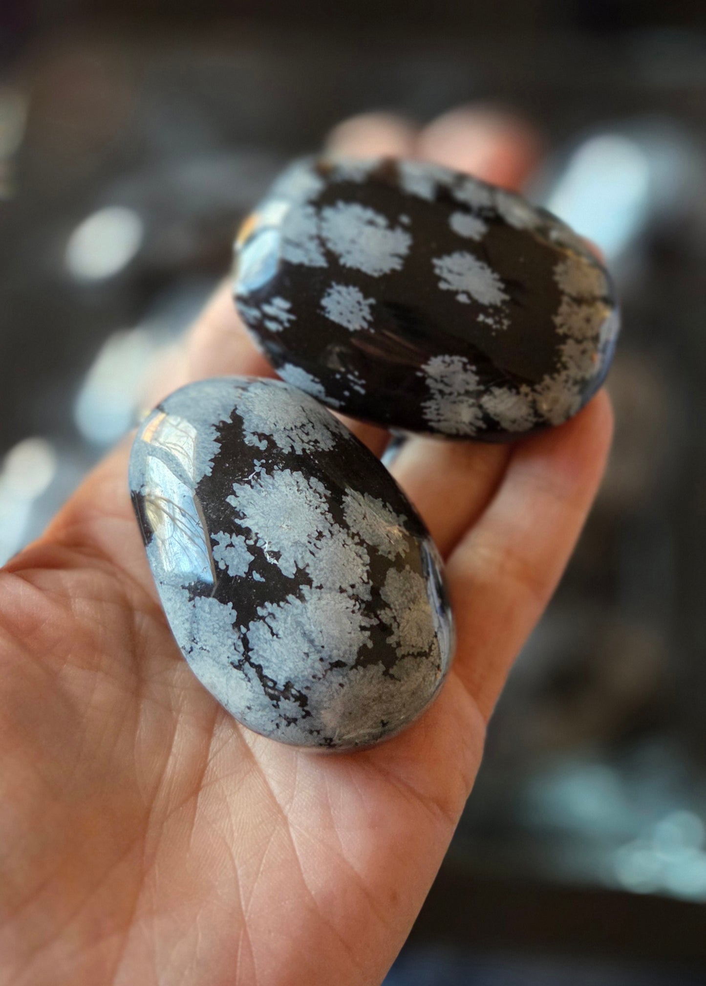 Snowflake Obsidian palm stones
