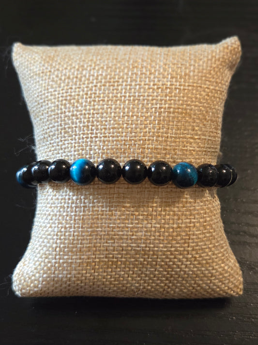 Black Tourmaline and Blue Tigers Eye- 8mm beads