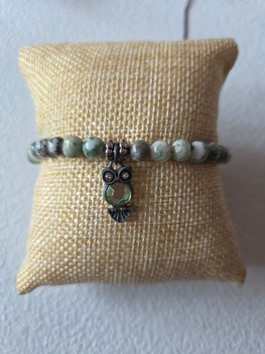 Green Tree Agate with owl charm