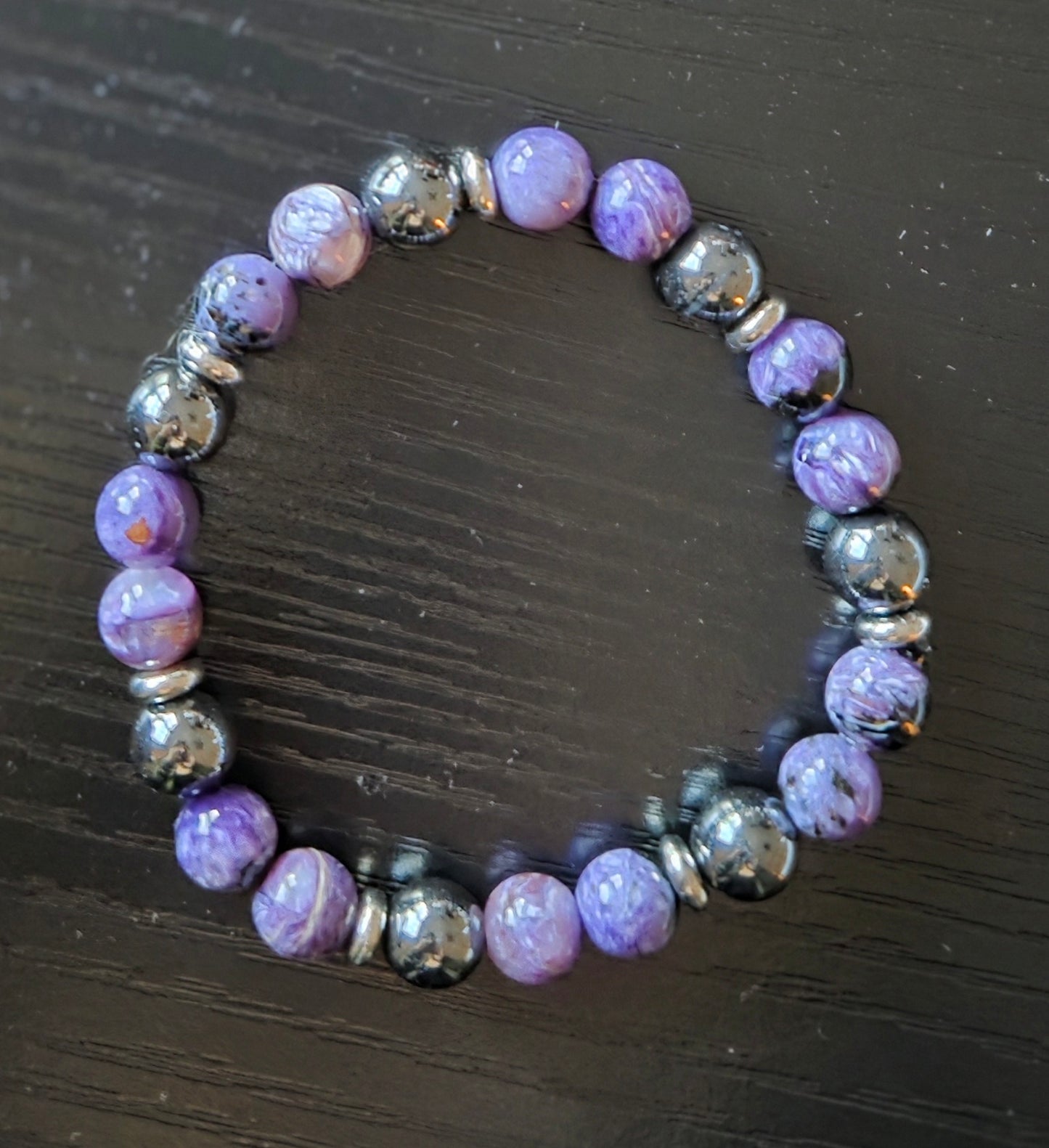 Charoite and Hematite with silver accents