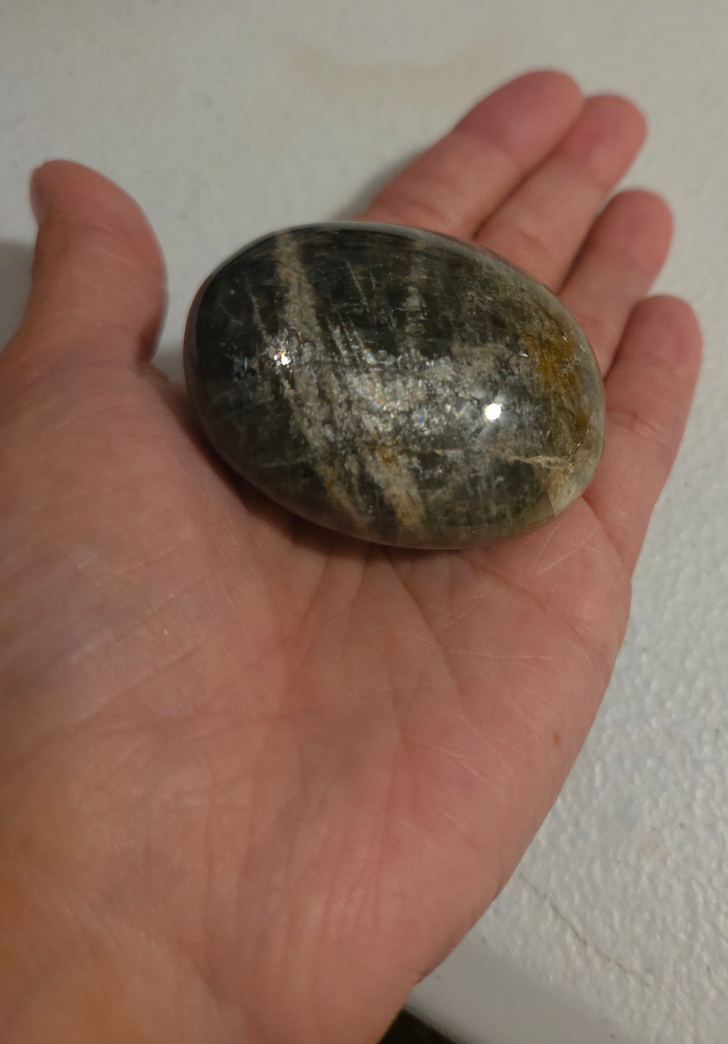 Large Black Moonstone palm stone