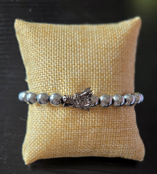 Hematite bracelet with Dragon head charm 8mm beads