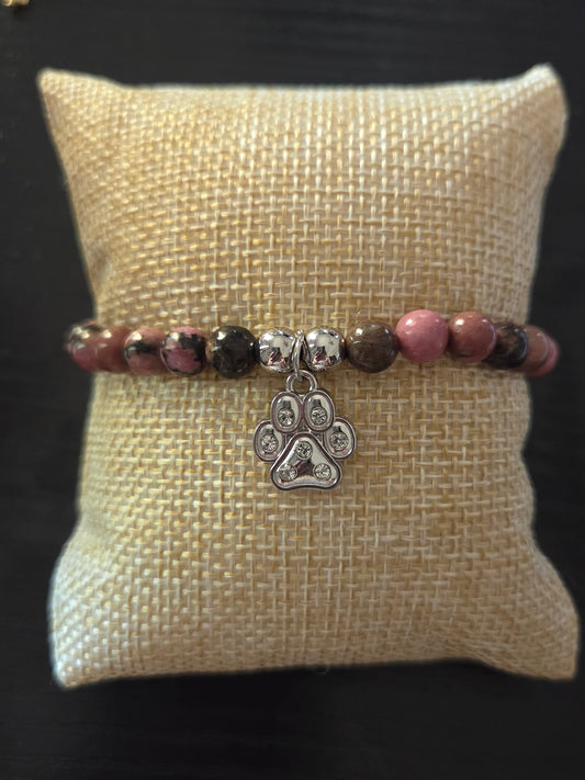 Rhodonite with Paw charm