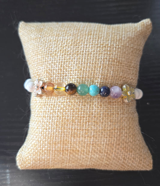 Chakra Bracelet with Howlite and flower charms