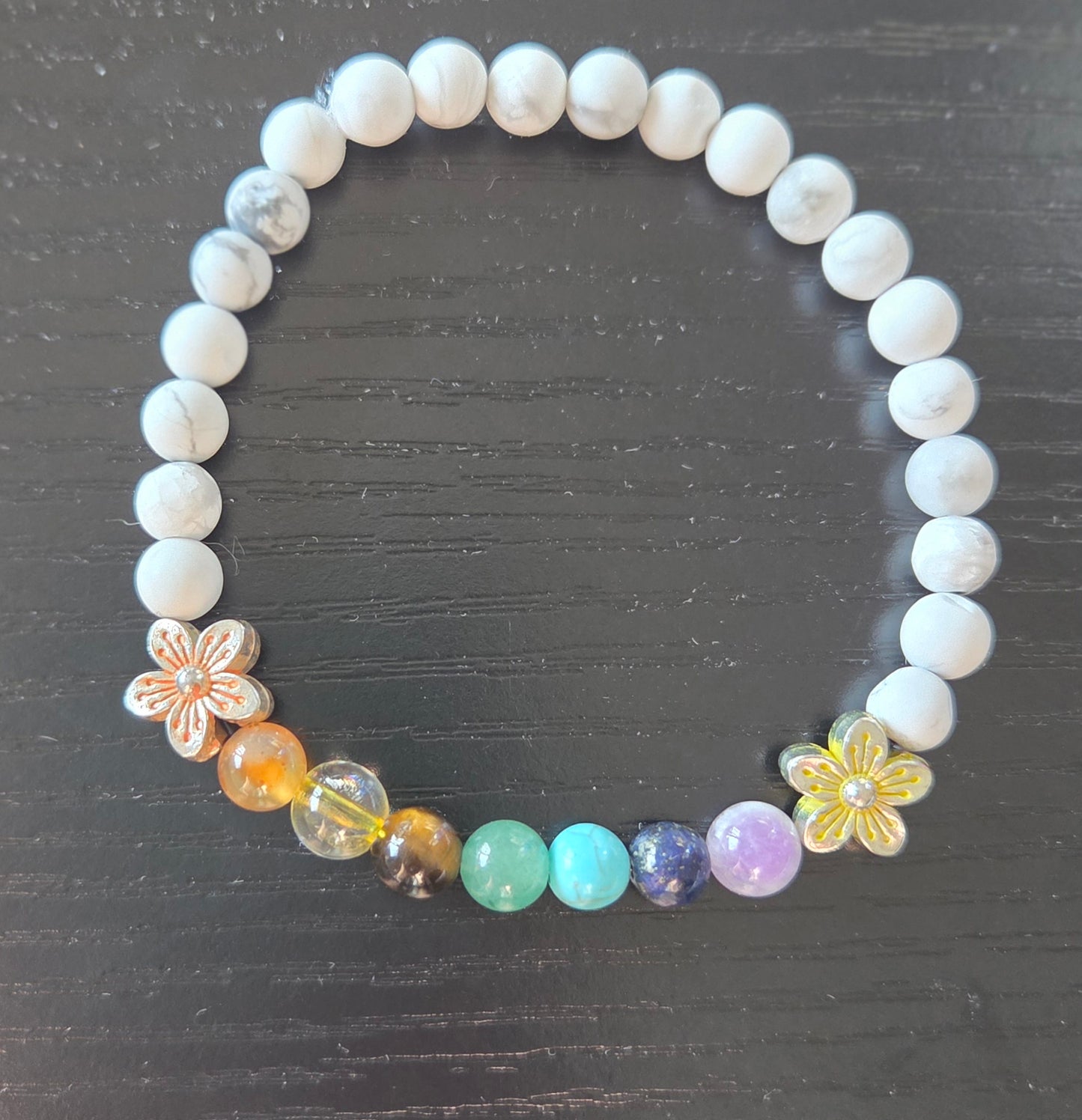 Chakra Bracelet with Howlite and flower charms