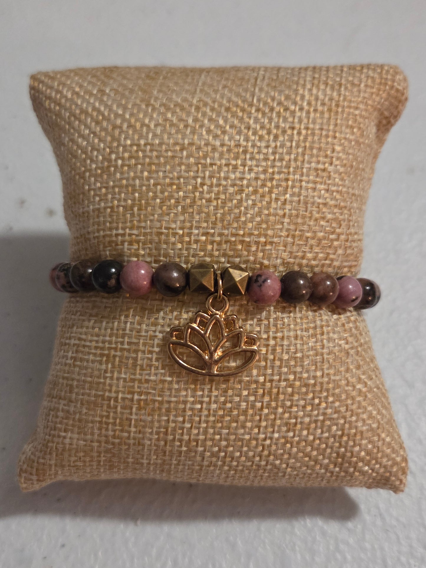 Rhodonite bracelet with Lotus 🪷 flower charm