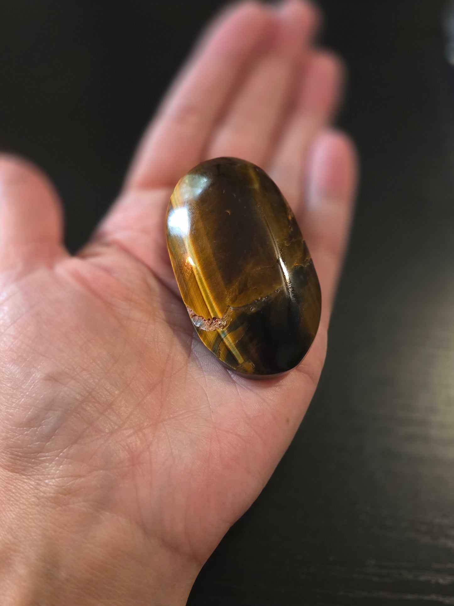 Blue gold Tigers Eye palm stone