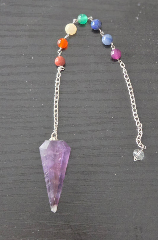 Amethyst Pendulum with Chakra Gemstone beads