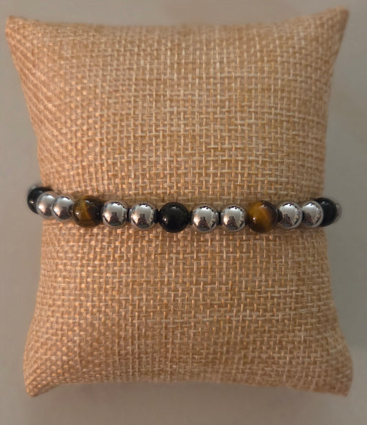 Hematite, Tigers Eye, and Gold Sheen Obsidian bracelet