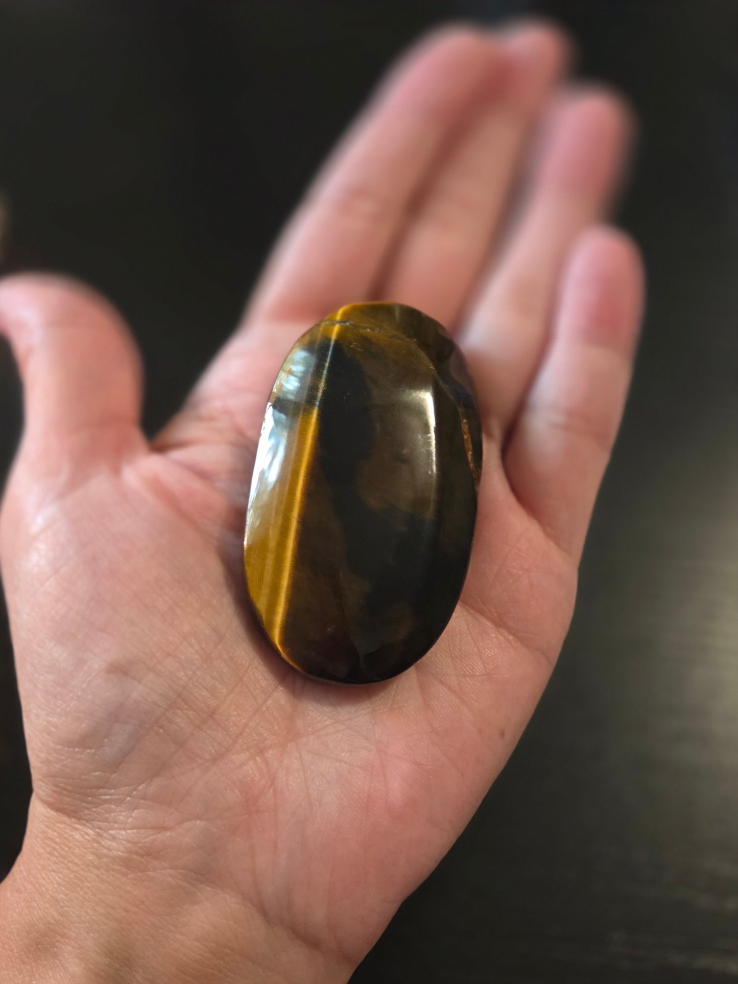 Blue gold Tigers Eye palm stone