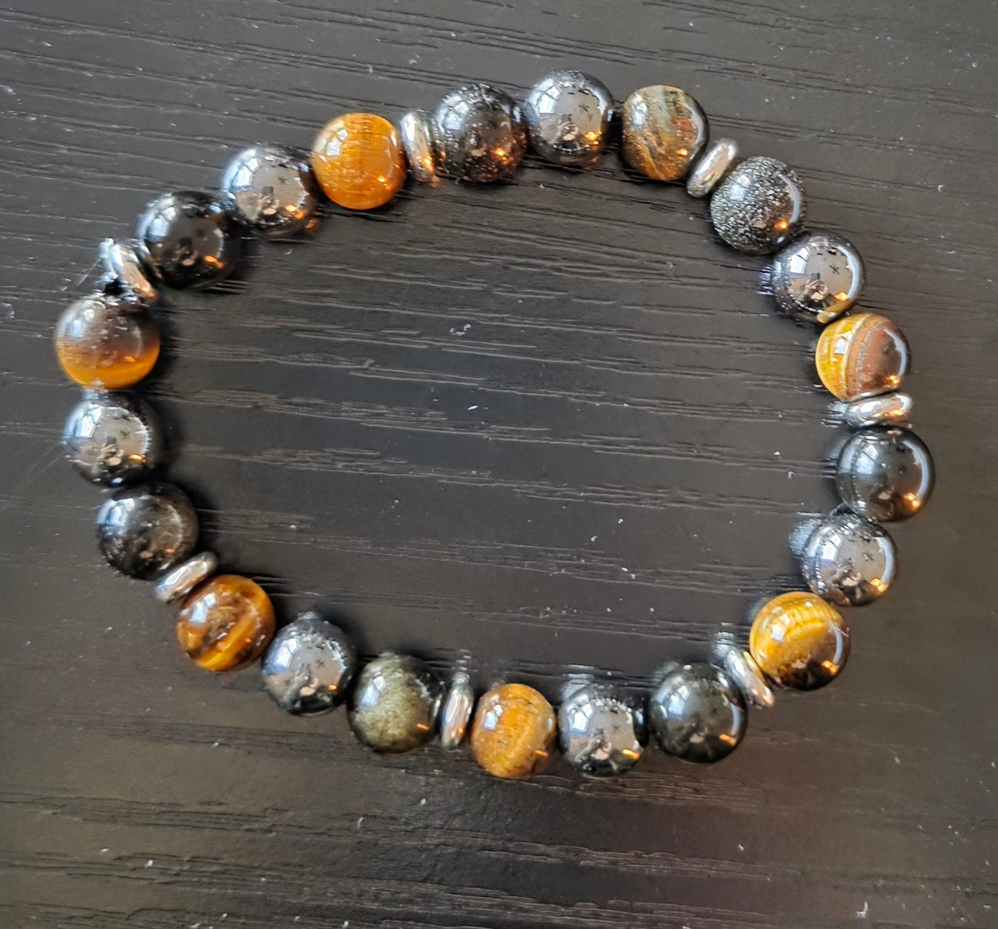 Triple Strength bracelet Tigers eye, Hematite, and Gold Sheen Obsidian with silver accents