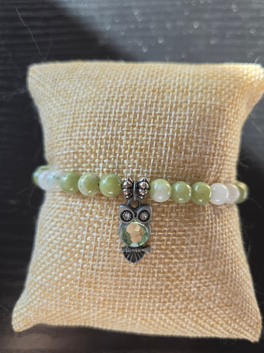 Peridot and Moonstone with Owl charm