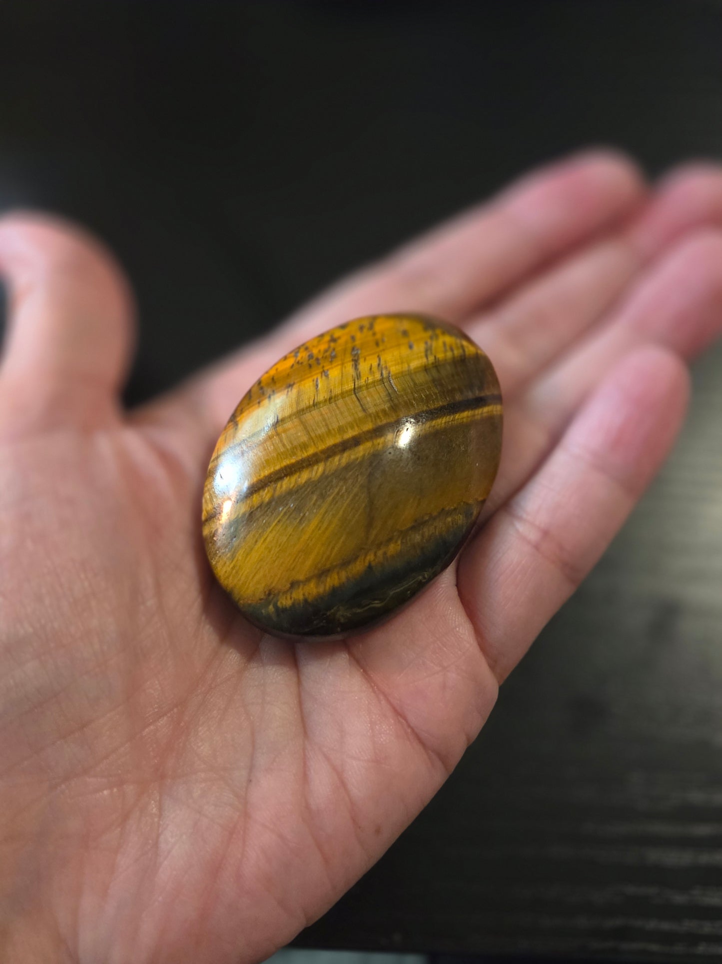 Blue gold Tigers eye palm stone