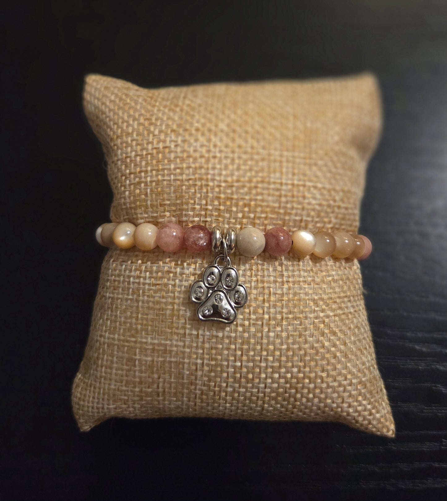 Sunstone and Mother of Pearl with paw charm