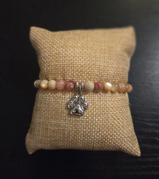 Sunstone and Mother of Pearl with paw charm