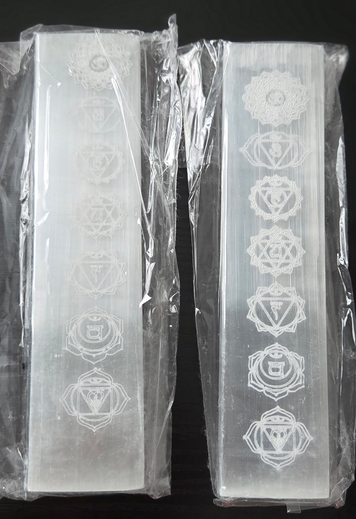 Selenite Charging Bar with Chakra Symbols approx. 15-16cm