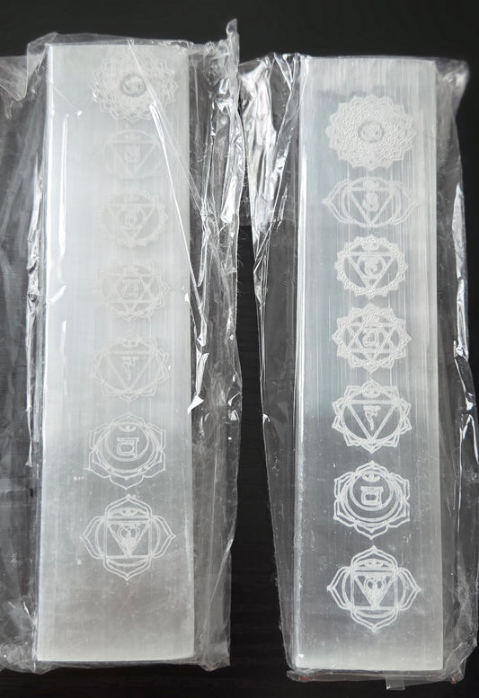 Selenite Charging Bar with Chakra Symbols approx. 15-16cm