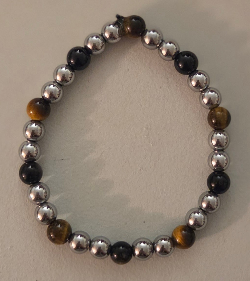 Hematite, Tigers Eye, and Gold Sheen Obsidian bracelet