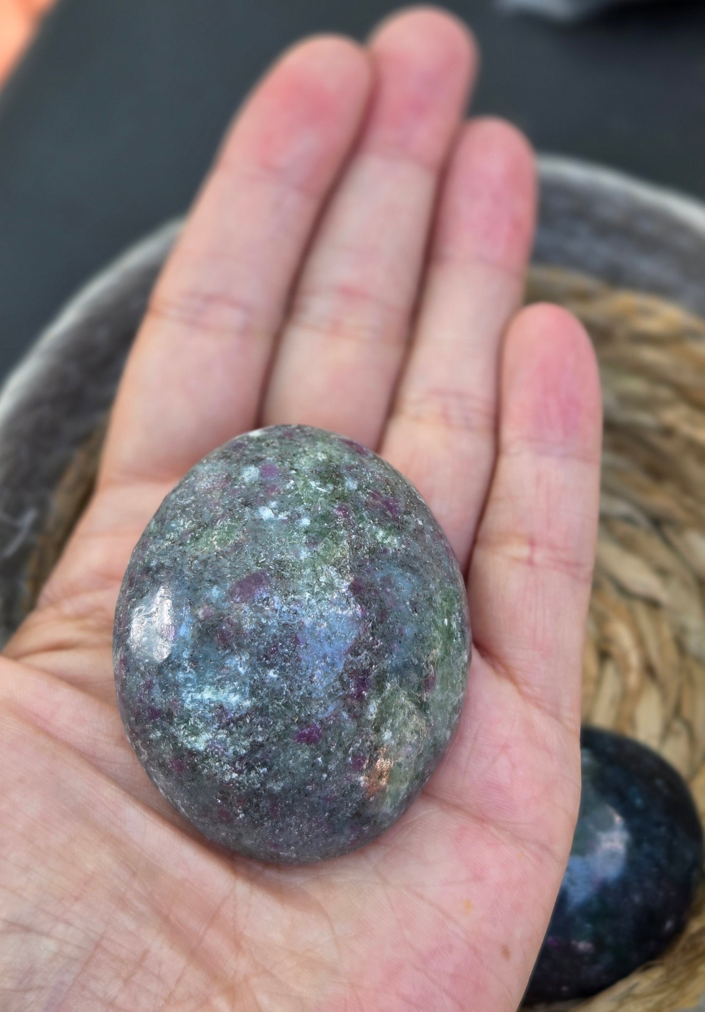 Ruby and Fuchusite palm stones- price per piece