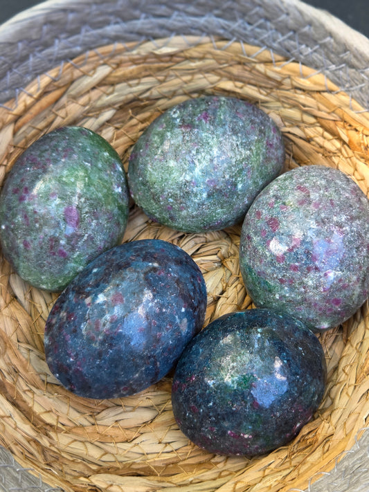 Ruby and Fuchusite palm stones- price per piece