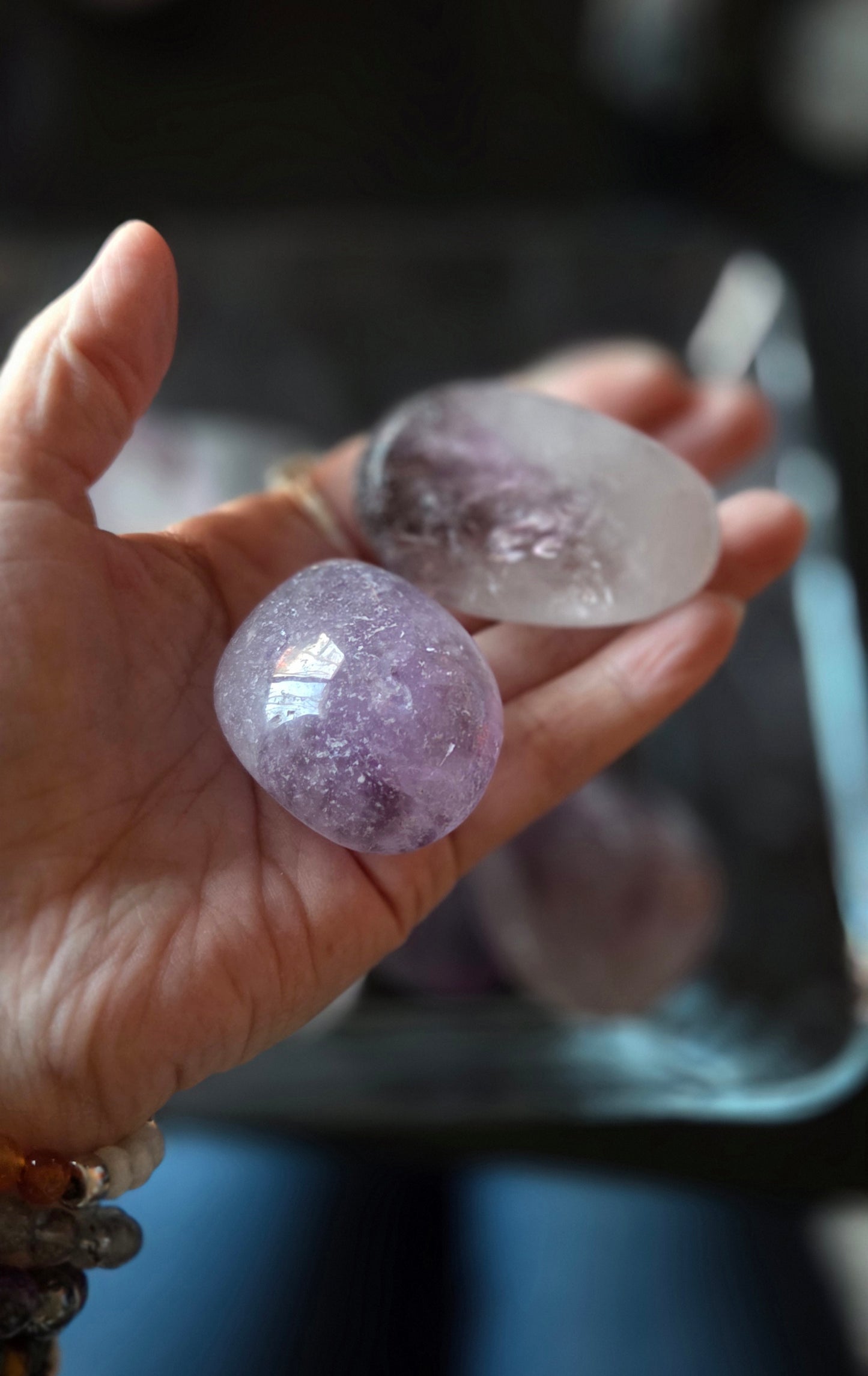 Smokey Amethyst palm stones