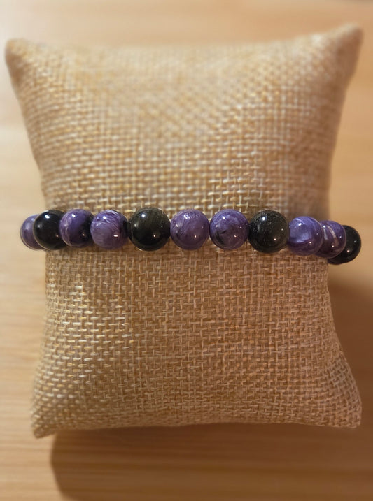 Charoite and Gold Sheen Obsidian 8mm bracelet