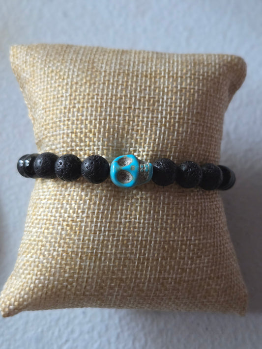 Obsidian and Lava stone with Blue skull