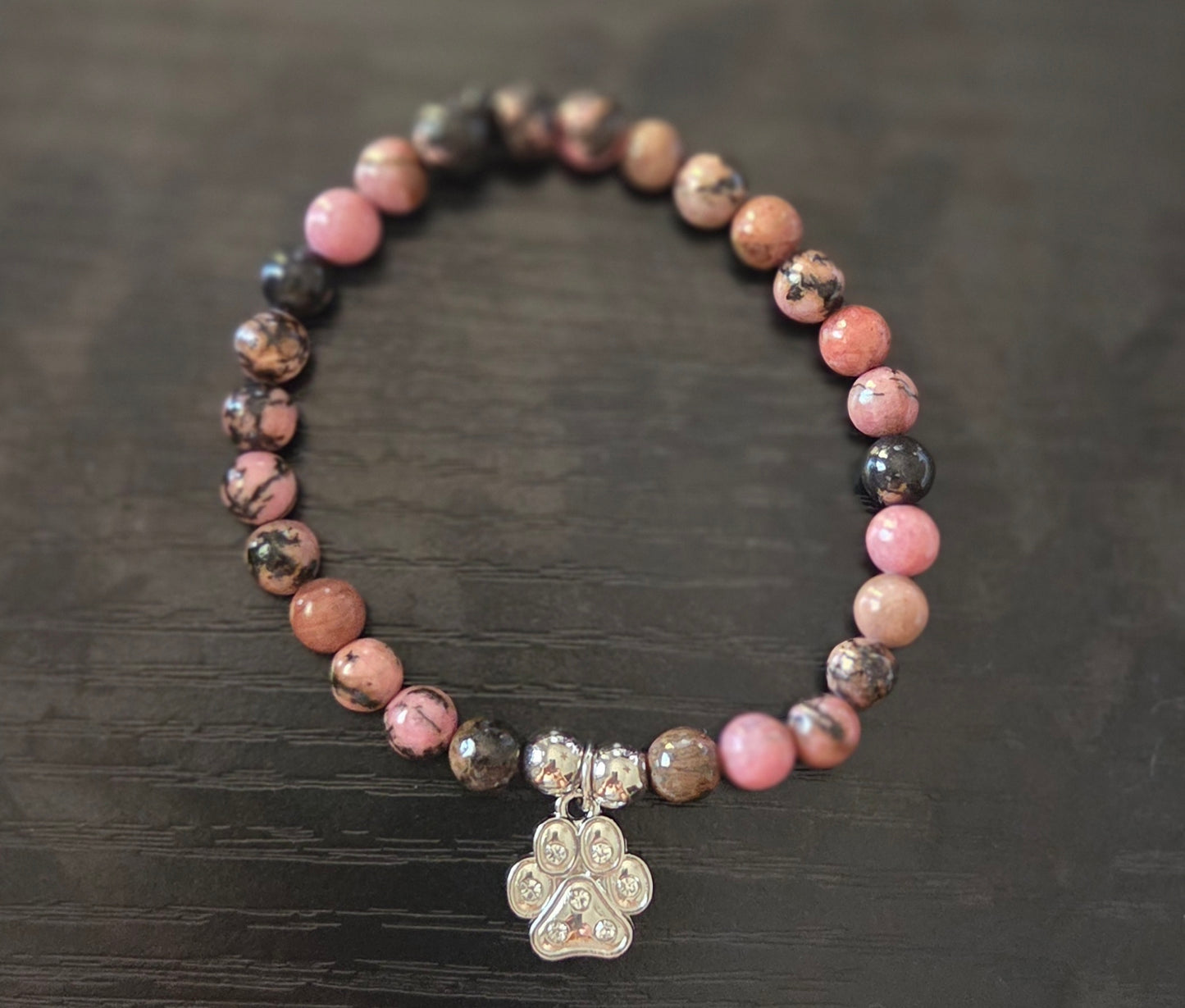 Rhodonite with Paw charm