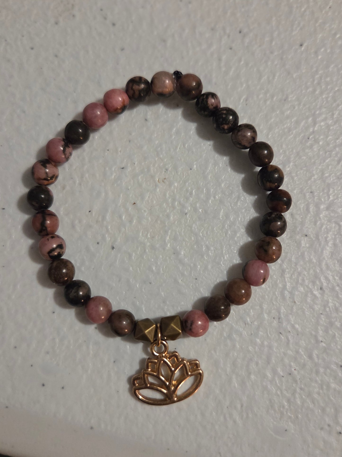 Rhodonite bracelet with Lotus 🪷 flower charm