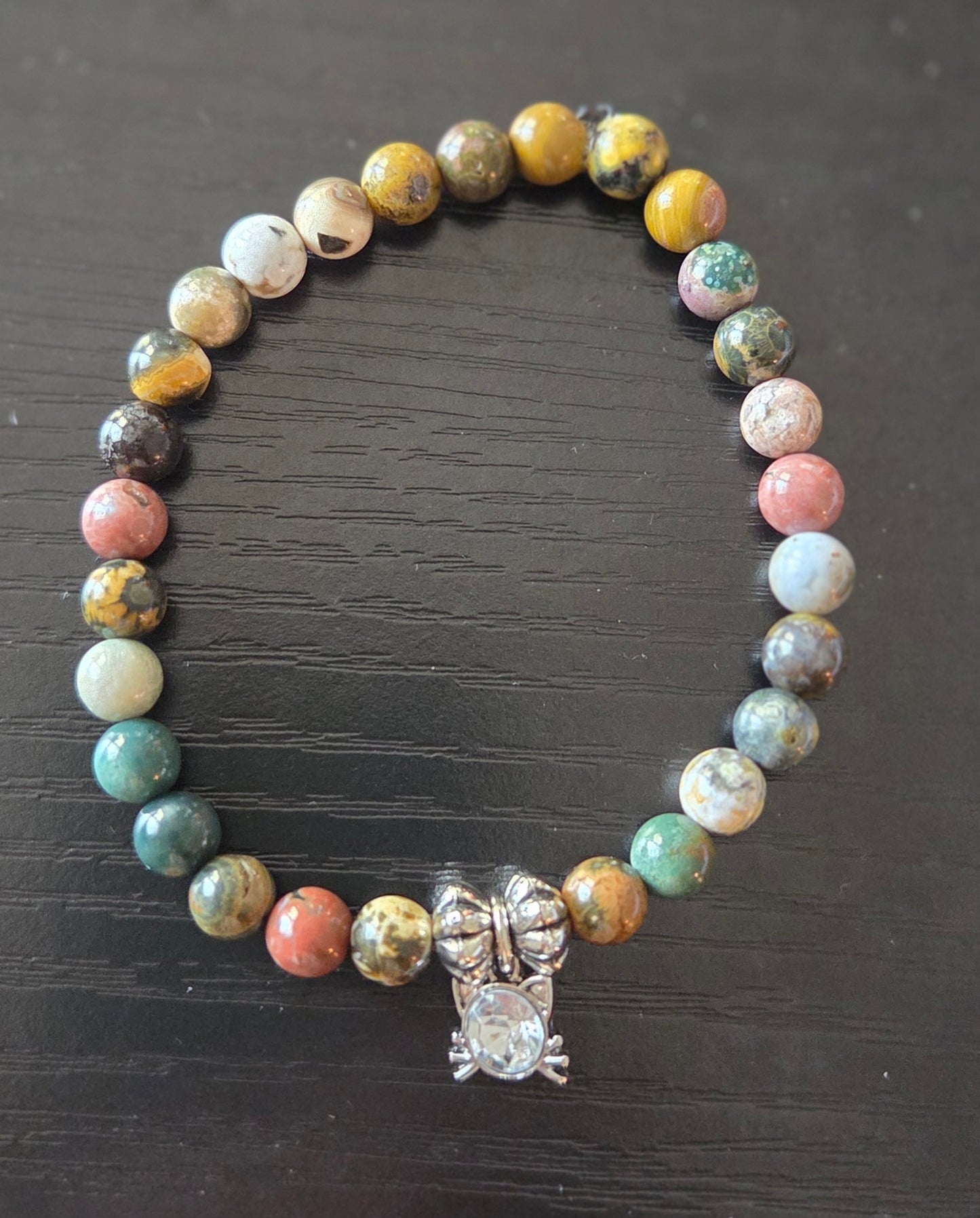 Ocean Jasper with Kitty face charm