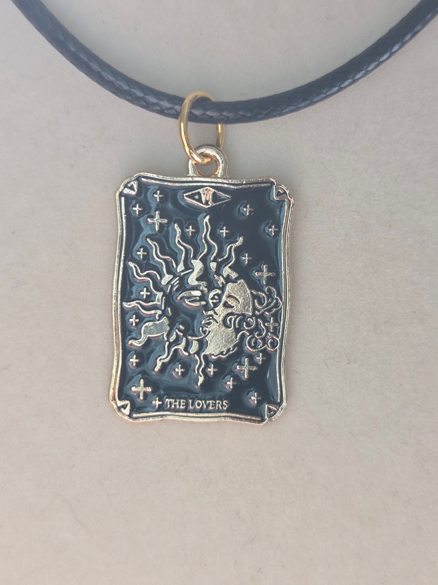 The Lovers Tarot card charm necklace